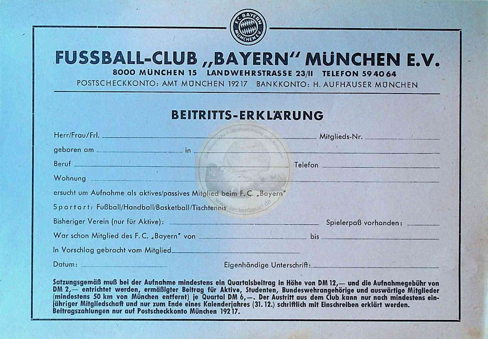 1966 Beitrittserklärung FC Bayern