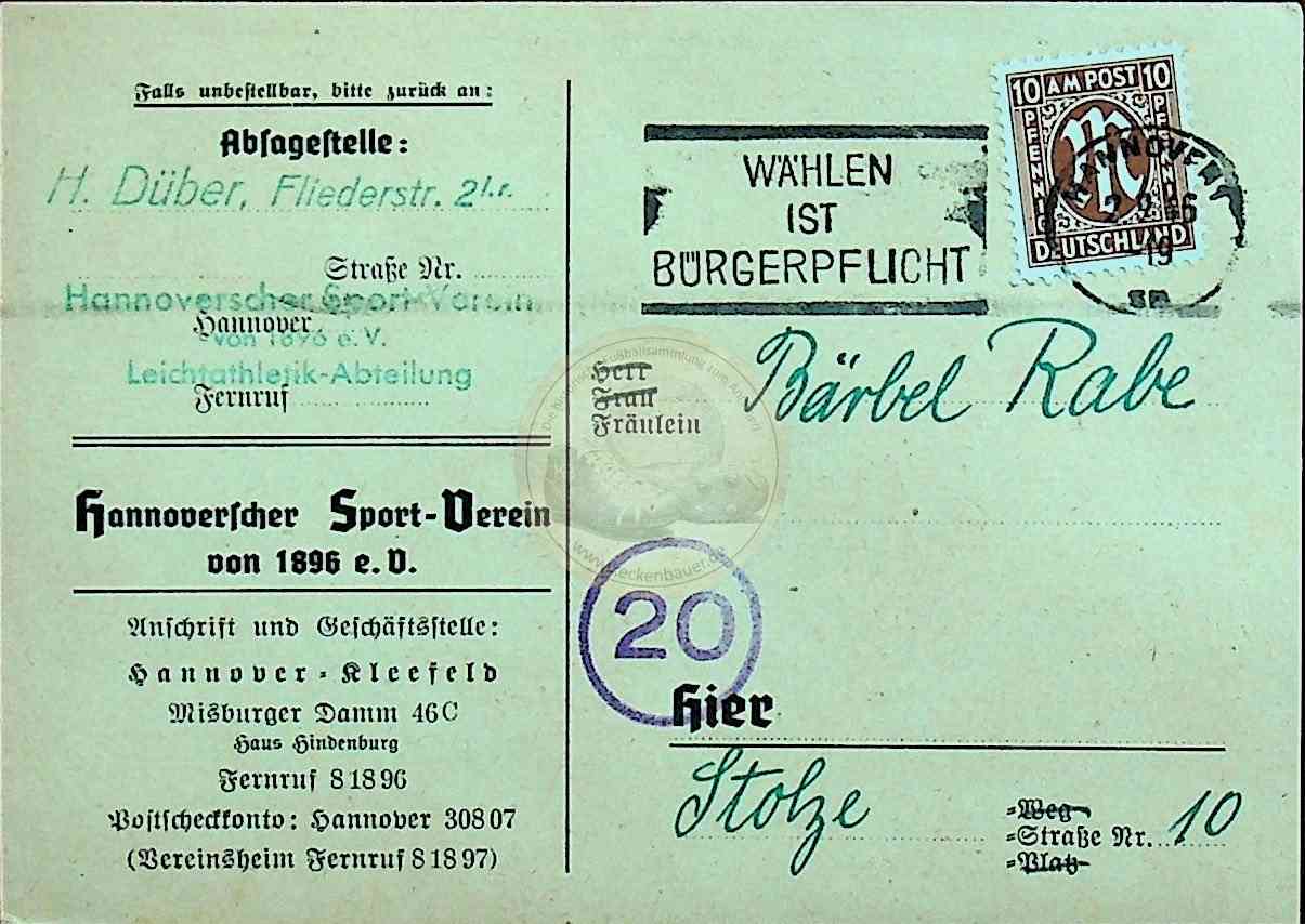 19460915 Hannover 96 Einladung Leichtathletik Wettkämpfe 