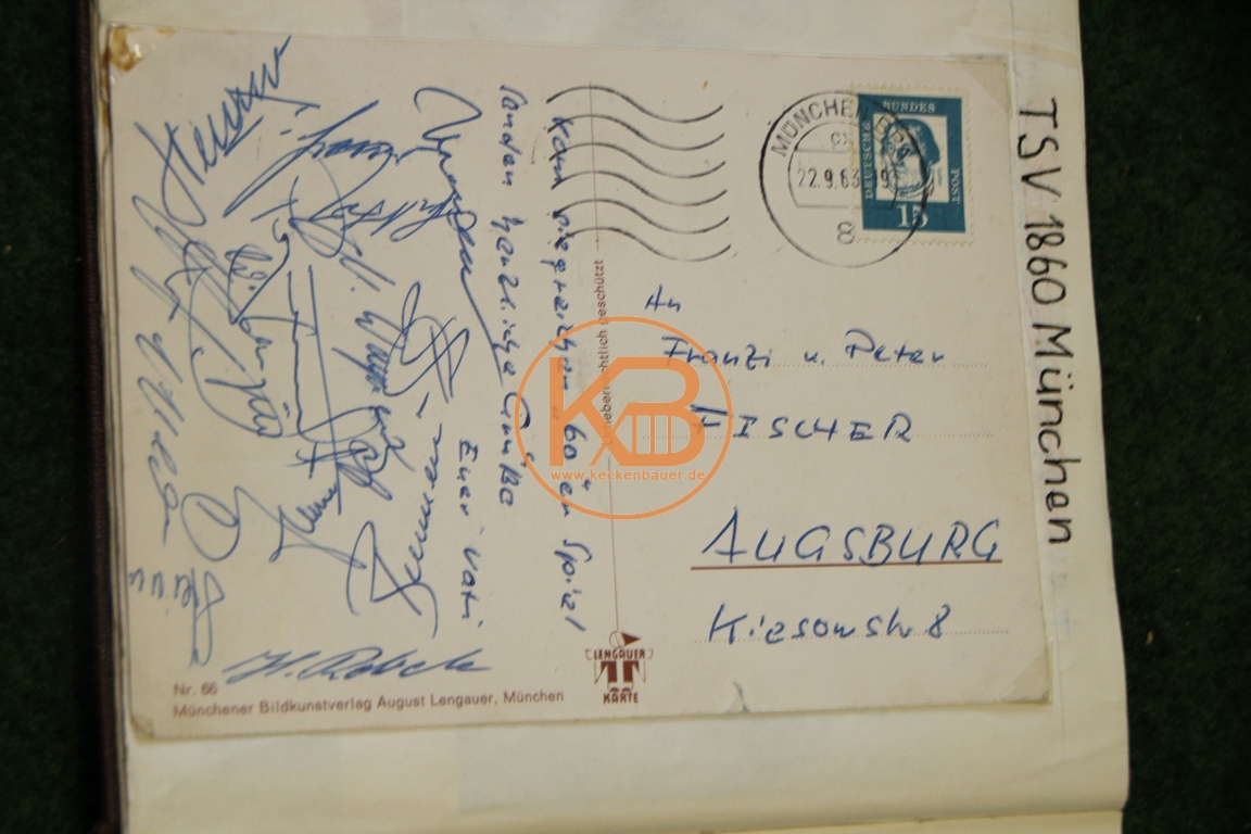 Postkarte mit den original Autogrammen von 1860 München 1963