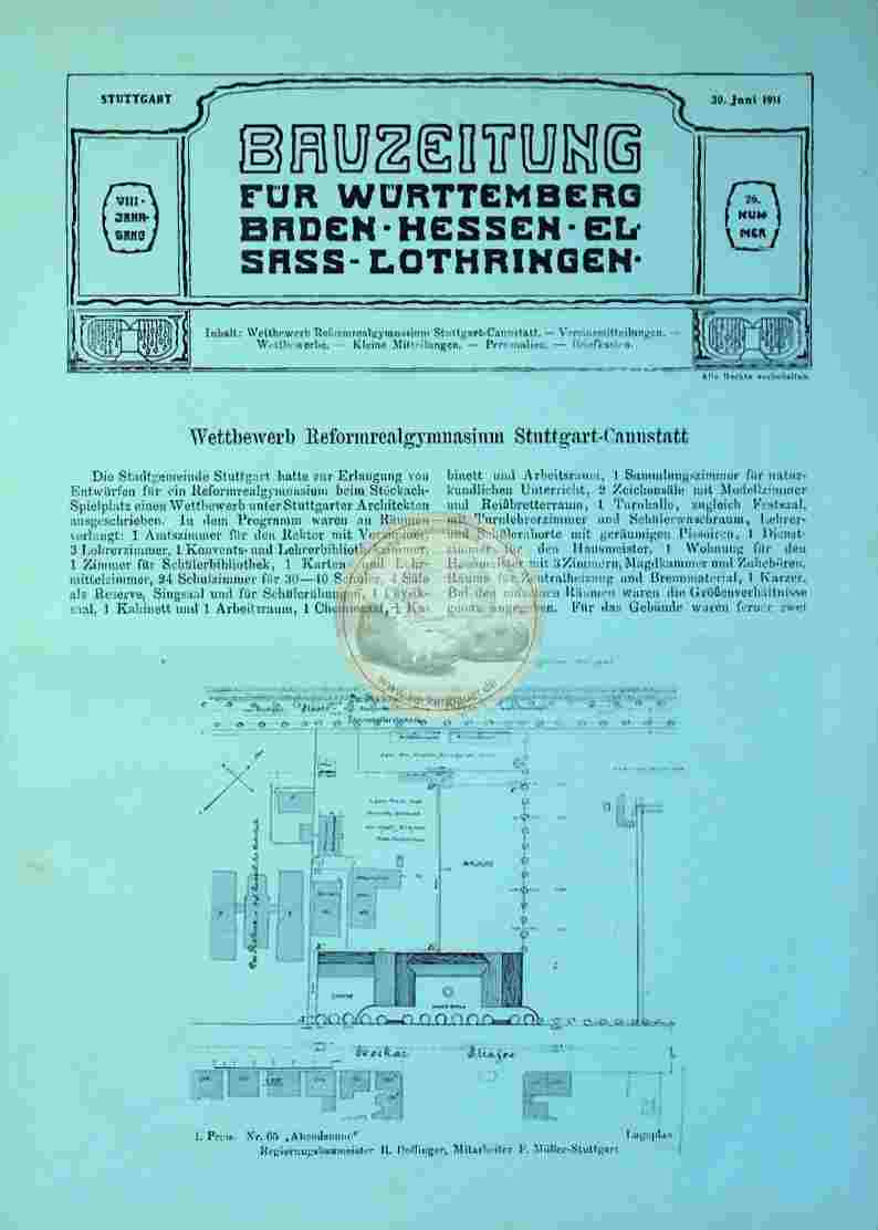 1911 Juni 30. Bauzeichnung für Württemberg Baden Hessen Elsass-Lothringen Nr. 26