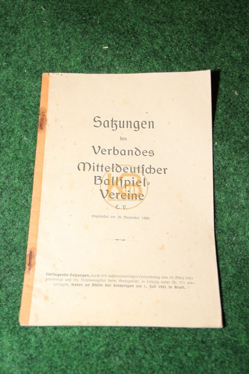 Satzungen des Verbandes Mitteldeutscher Ballspiel Vereine aus dem jahr 1921.