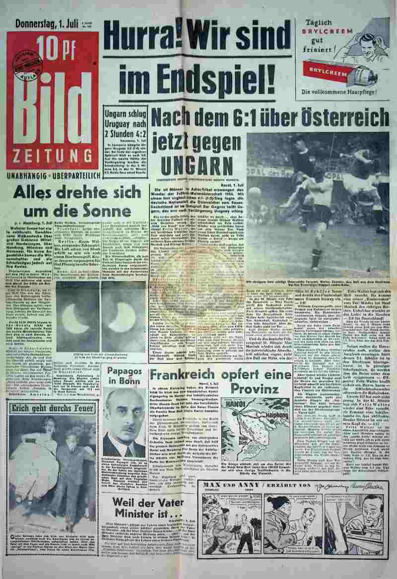 1954 Juli 1. Bildzeitung Seite 1 + 2