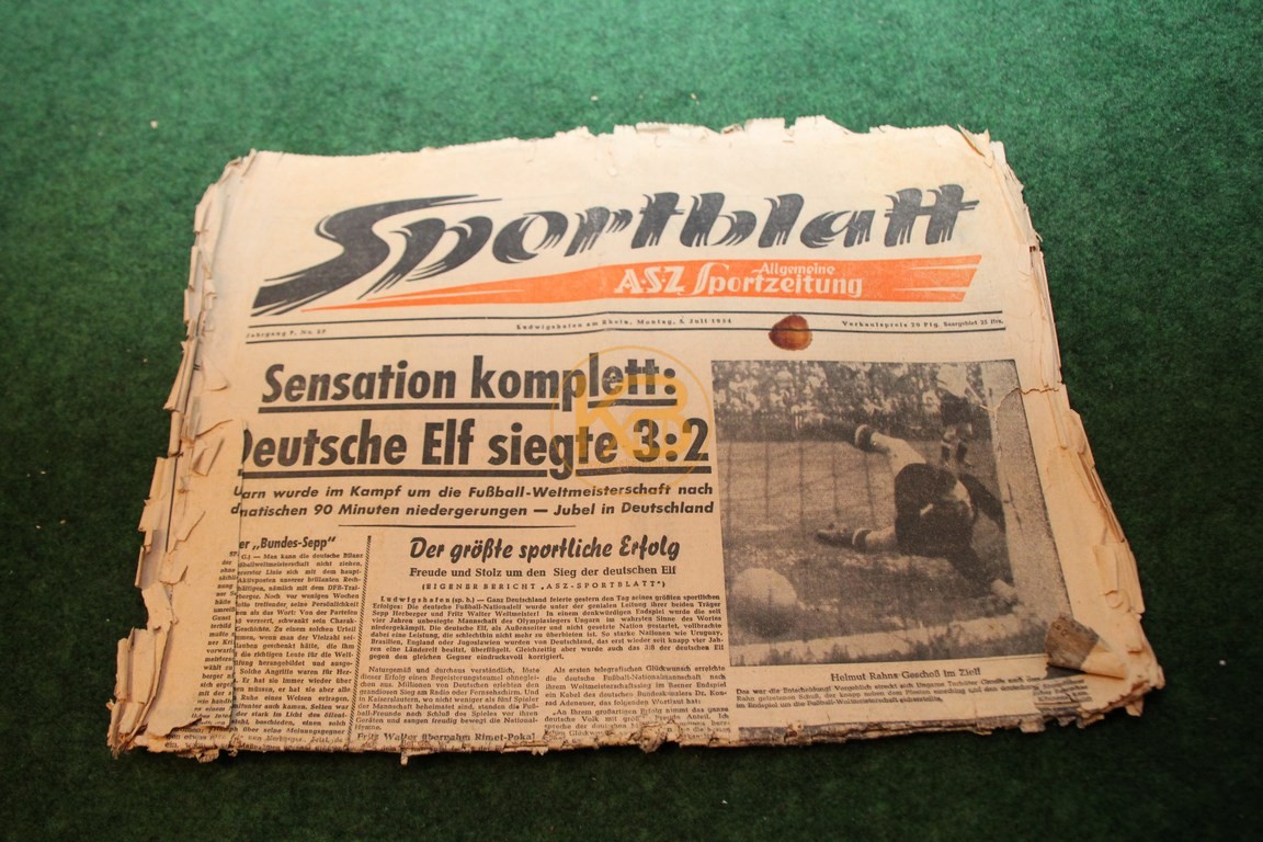 Das Sportblatt vom WM Sieg 1954 Ausgabe vom 05.07.1954, leider in einem sehr schlechten Zustand.