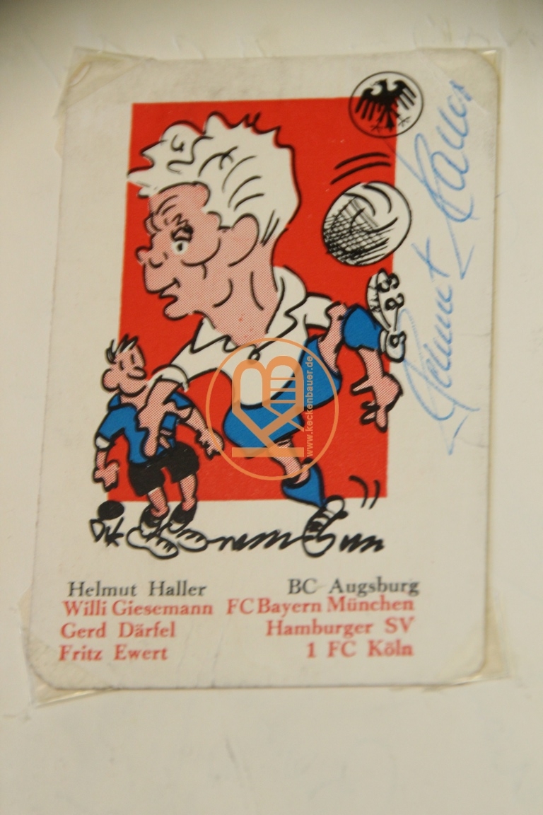 Karikatur von Helmut Haller mit dem original Autogramm.
