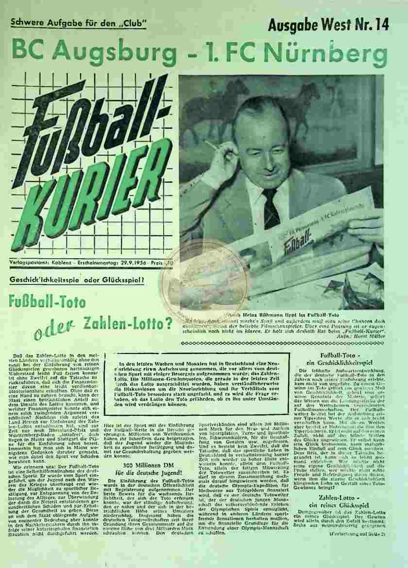 1956 September 29. Fußballkurier Nr. 14