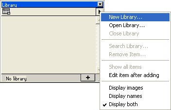 Рис. 6.12. Палитра библиотеки с открытым меню палитры. В меню выбрана команда New Library