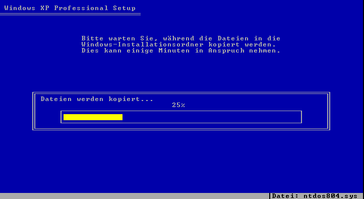 Später wird formatiert und die XP Dateien auf die festplatte geschreiben.