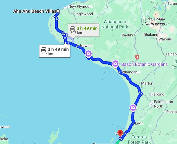 Anfahrtsstrecke zu Peka Peka Beach Quelle: Google Maps Kartendaten @ 2025 Neuseeland