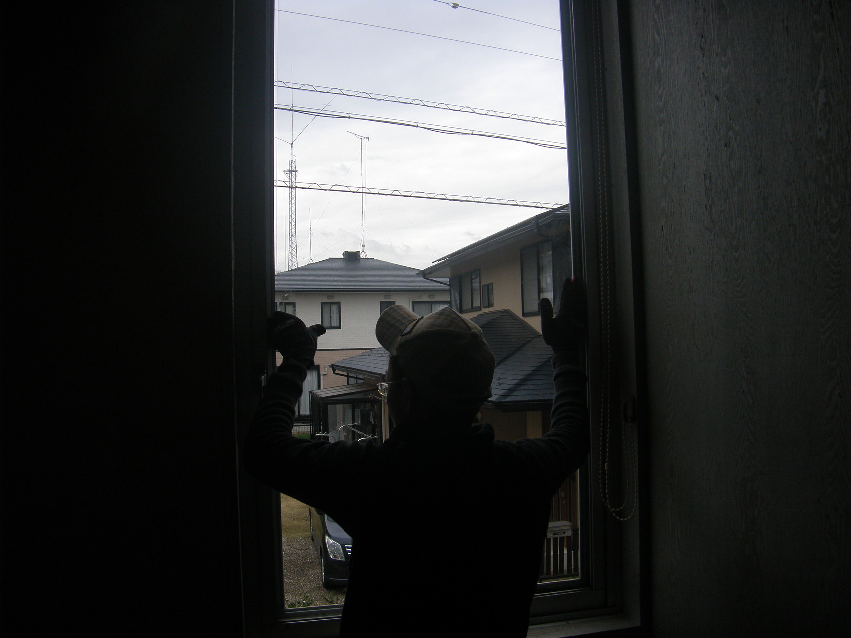 事務所窓ガラス修理：工程写真