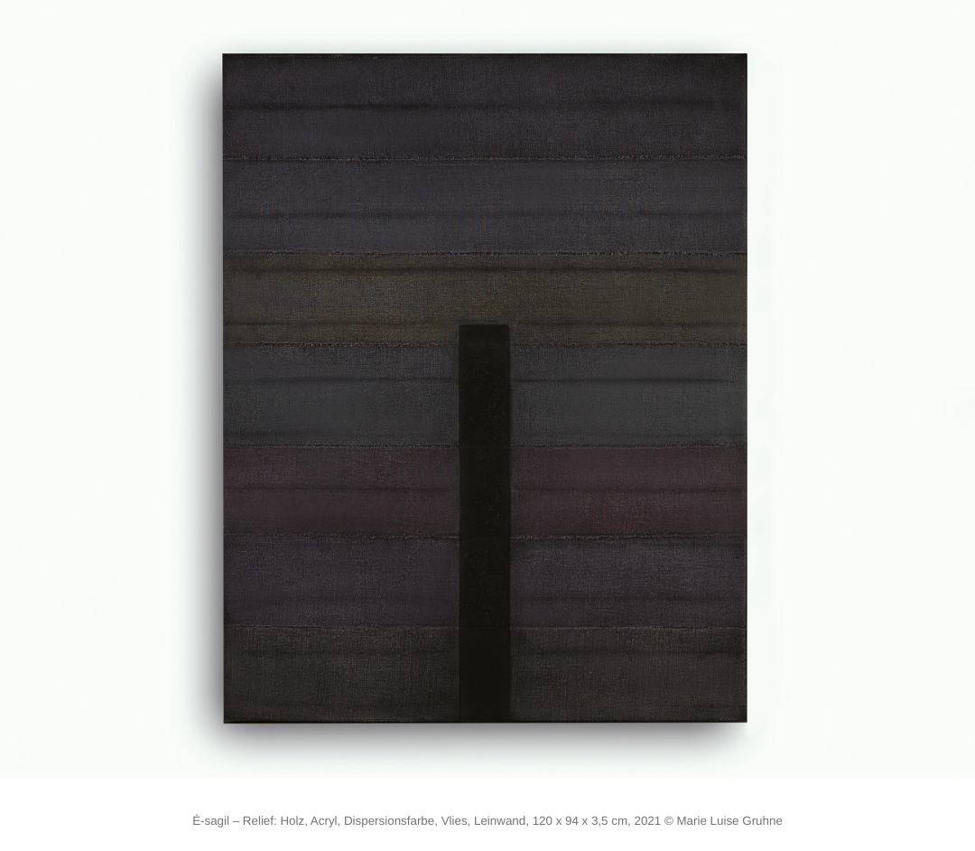 Marie Luise Gruhne É-sagil – Relief: Holz, Acryl, Dispersionfarbe, Vlies, Leinwand, 120 cm x 94 cm x 3,5 cm, 2021