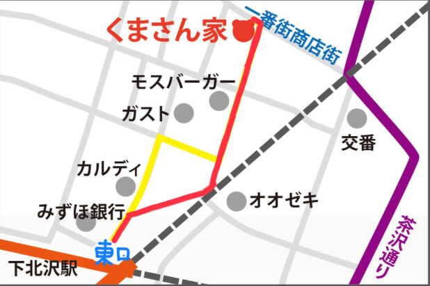 東京・下北沢の親子カフェ「くまさん家」の地図