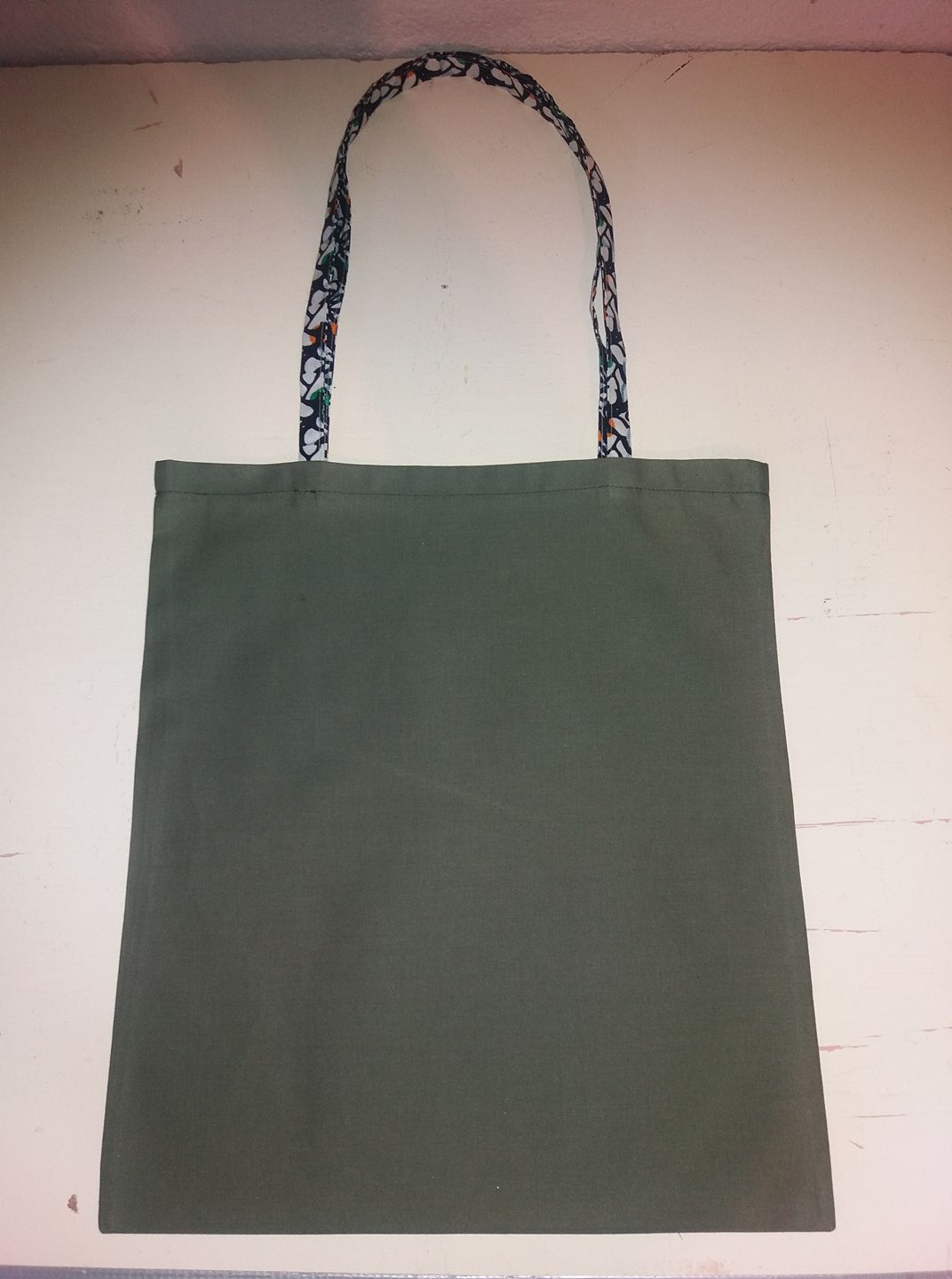 Tote bag kaki toile de coton avec anses etnique wax