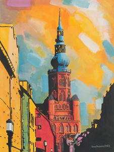 Kirchturm Dom Greifswald Hunnenstraße Gouache Malerei Bildender Künstler Enno Franzius