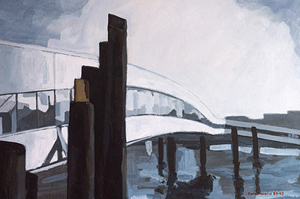 Überseebrücke an der Elbe Hamburg Acryl auf Leinwand Enno Franzius