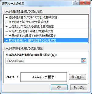 エクセル(Excel)の表に条件付き書式を設定