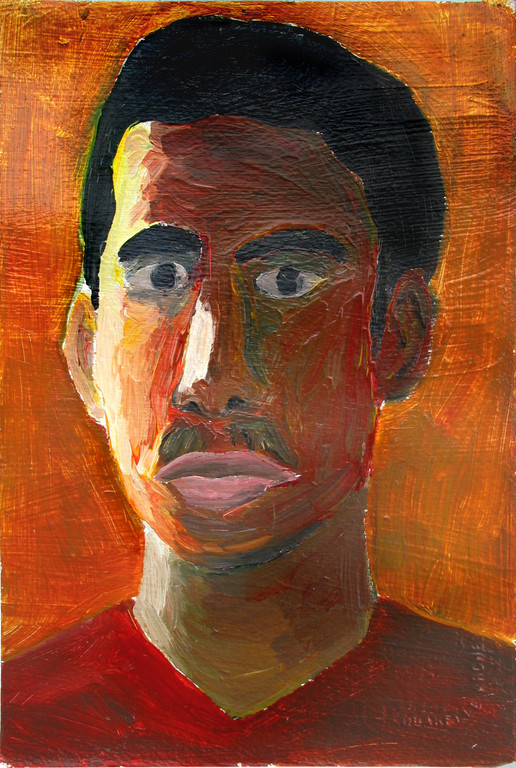 Self Portrait with Orange Background (Spring 2007, Acrylic)