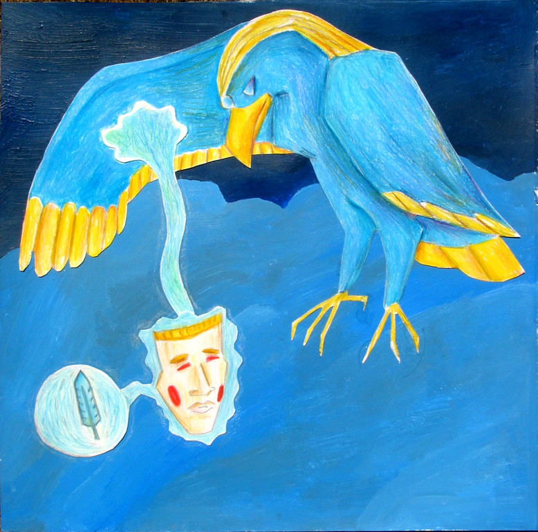 Blucoatlus and Mask (Spring 2006, Acrylic and Color Pencil)