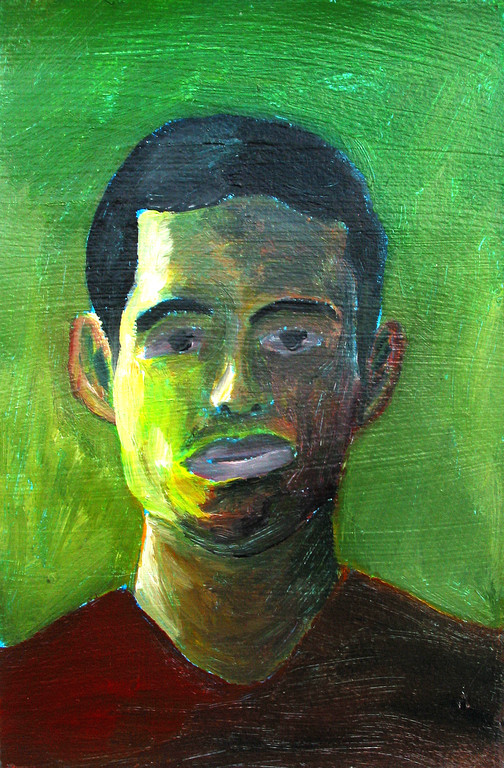 Self Portrait with Green Background (Spring 2007, Acrylic)