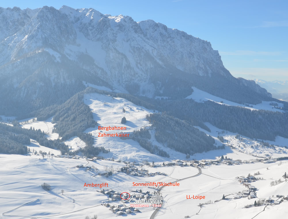 Wir liegen direkt an der Skipiste im Winter (Amberglift)