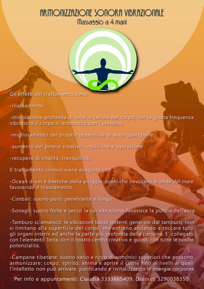 Flyer per un duo che si occupa di massaggi sonori e armonizzazione sonora vibrazionale