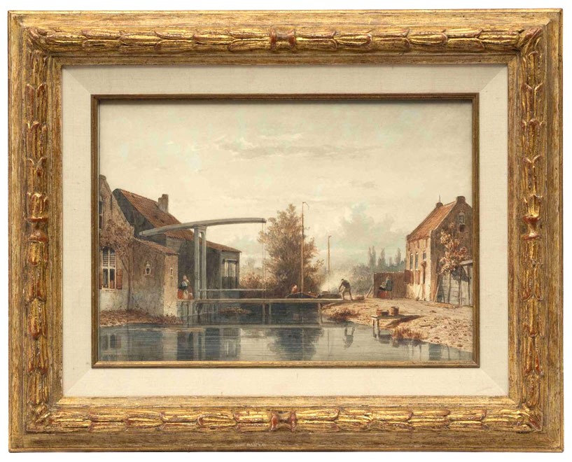 te_koop_aangeboden_een_aquarel_met_dorpsgezicht_van_de_kunstschilder_jan_weissenbruch_1822-1880_bij_kunsthandel_martins_te_wolvega