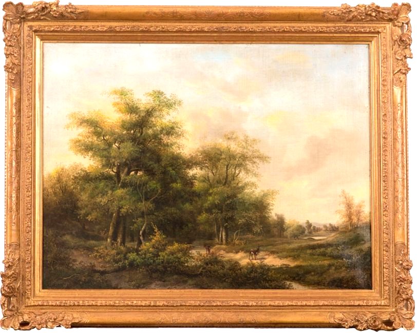 te_koop_aangeboden_een_schilderij_met_een_boslandschap_van_de_kunstschilder_barend_cornelis_koekkoek_1803-1862_bij_kunsthandel_martins_anno_2018_te_wolvega_nederland