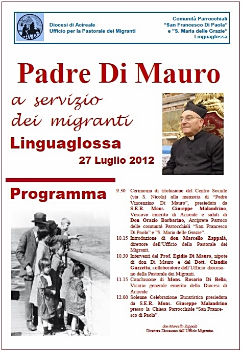 Locandina col Programma della giornata dedicata a Don Vincenzino Di Mauro.