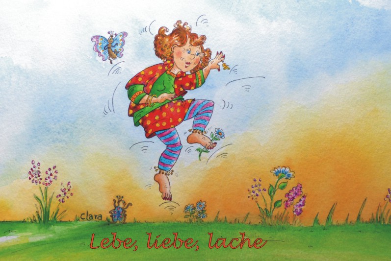 Lebe, liebe, lache, lebensfrohe Illustration für Lebensfreude