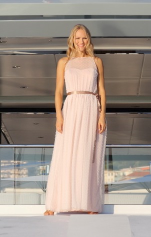 Robe demoiselle d'honneur longue rose poudré