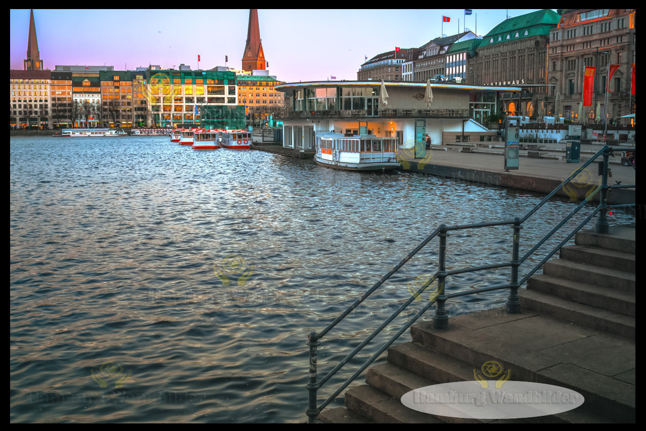 alsteranleger am jungfernstieg bei blauem sonnigen himmel hamburg wandbilder