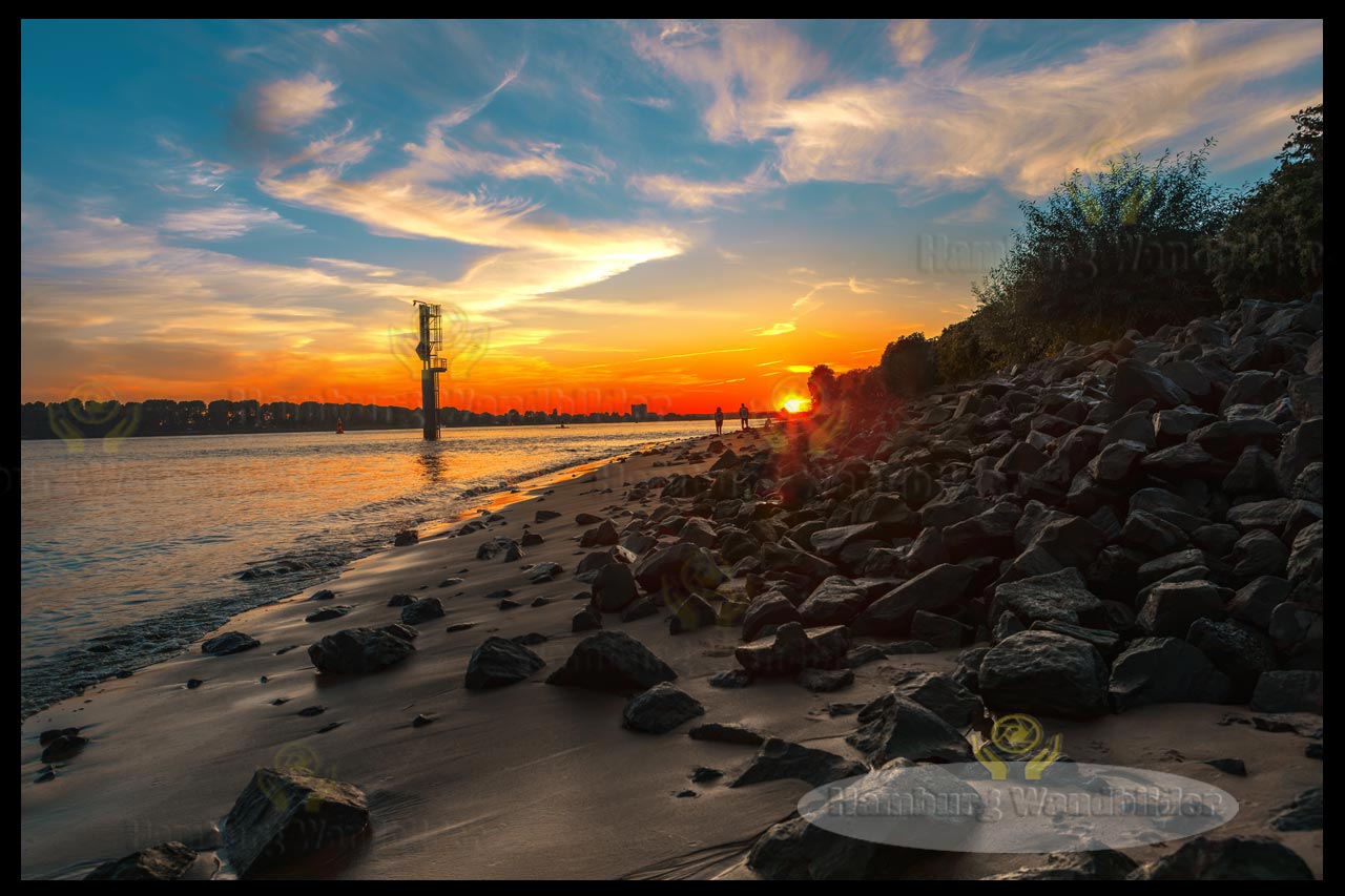oranger sonnenuntergang am elbstrand oevelgoenne hamburg wandbilder