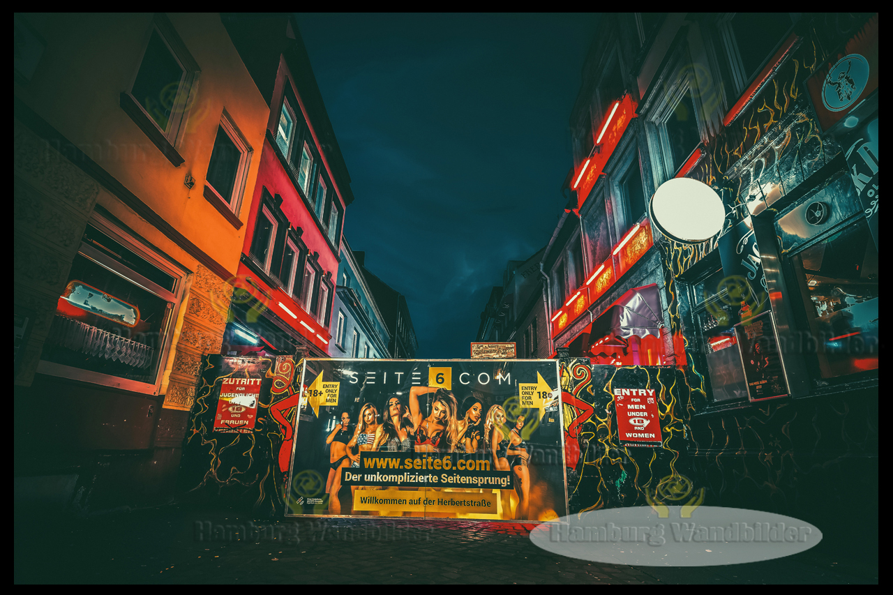 der eingang zur beruehmten herbertstrasse bei nacht hamburg wandbilder