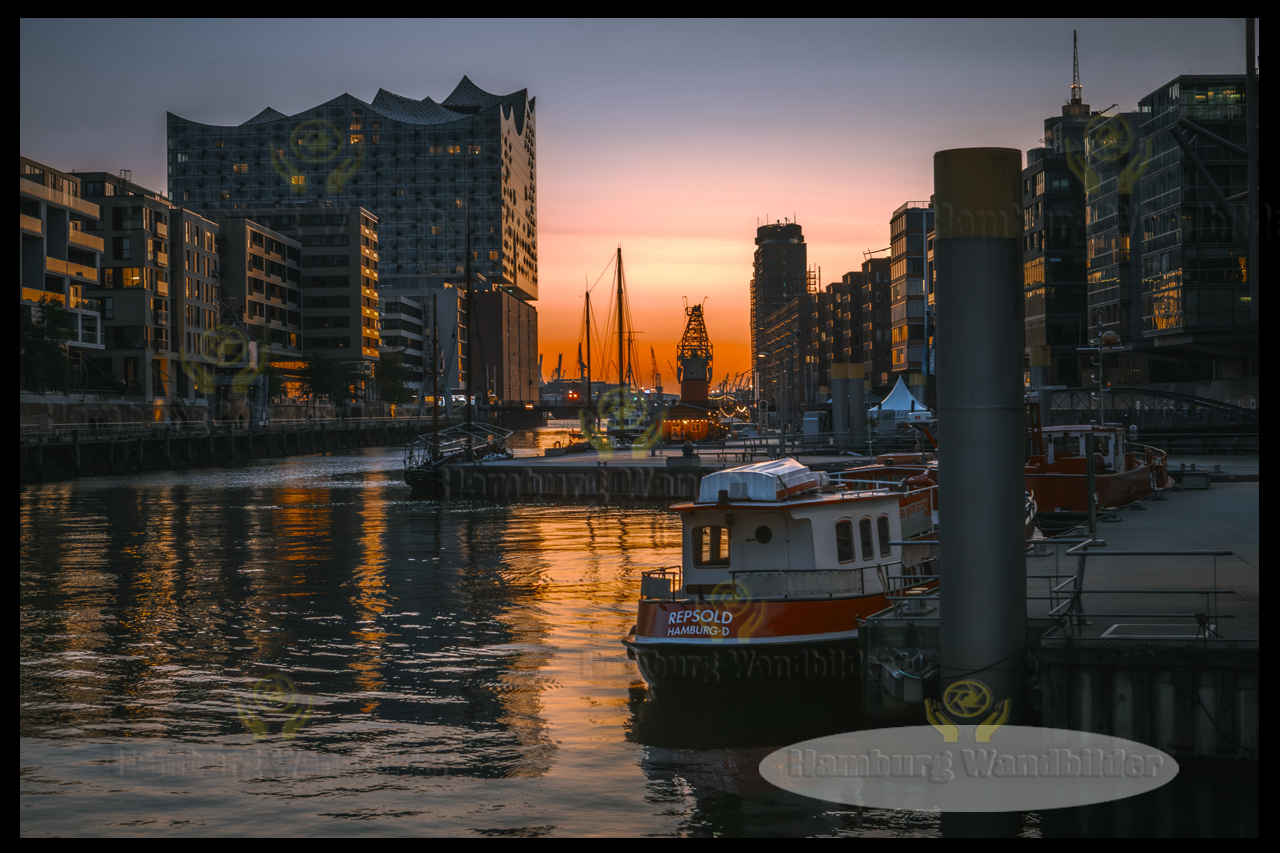 sonnenuntergang am sandtorhafen als hamburg wandbilder