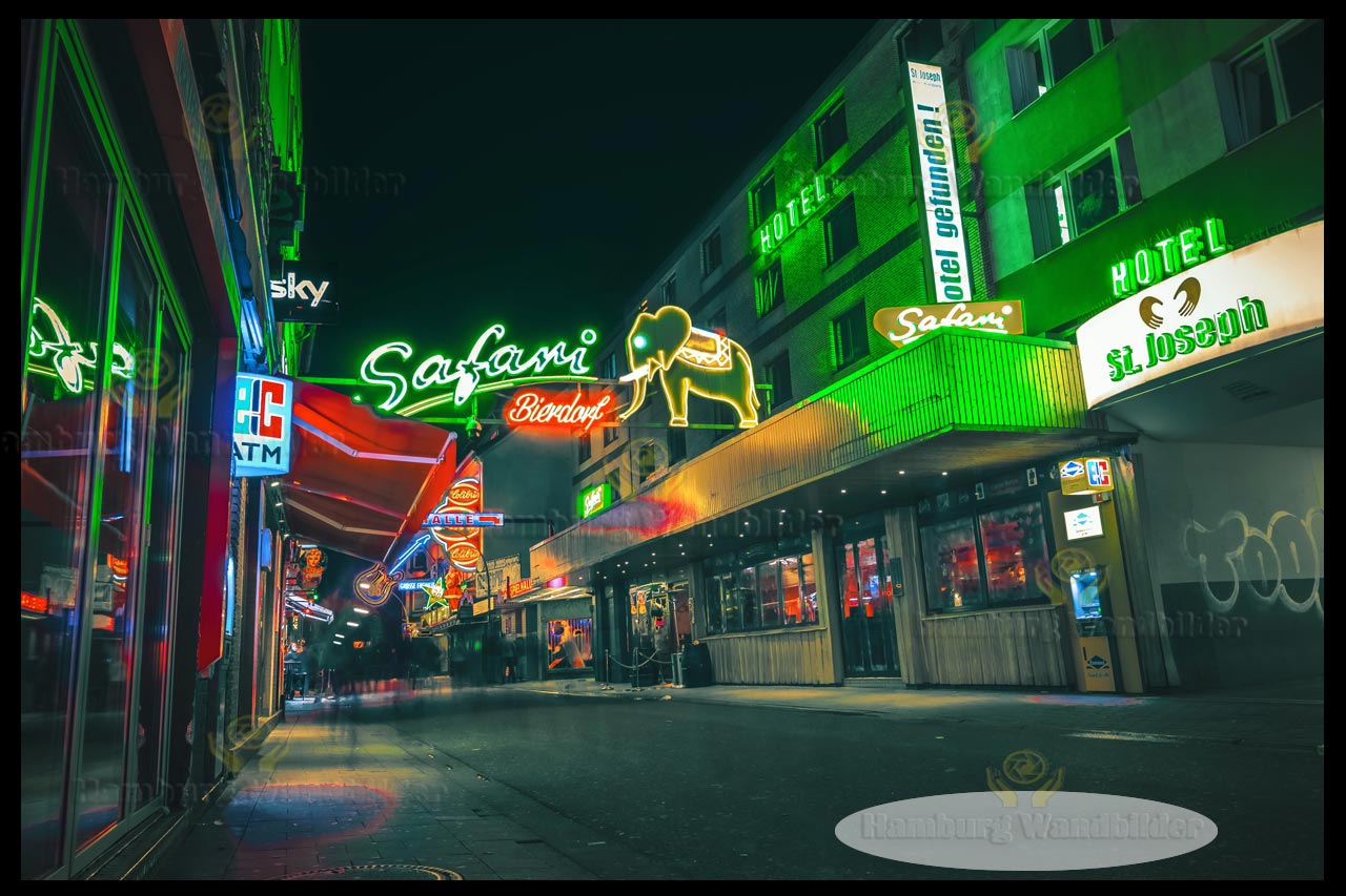 der safari club in der grossen freiheit bei nacht hamburg wandbilder