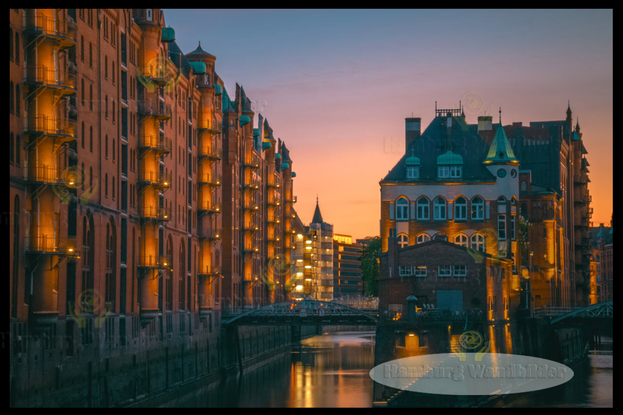 das wasserschloss im orangen licht hamburg wandbilder