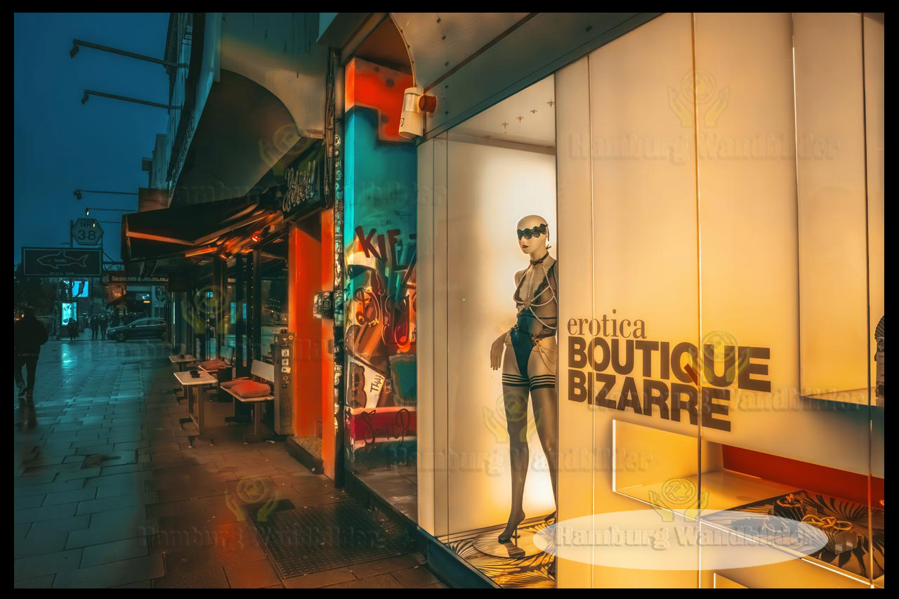 shops und boutiquen nachts auf der reeperbahn st-pauli hamburg wandbilder