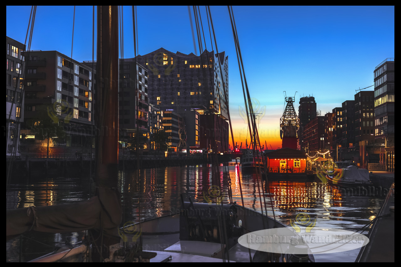 der sandtorhafen im sonnenuntergang hamburg wandbilder