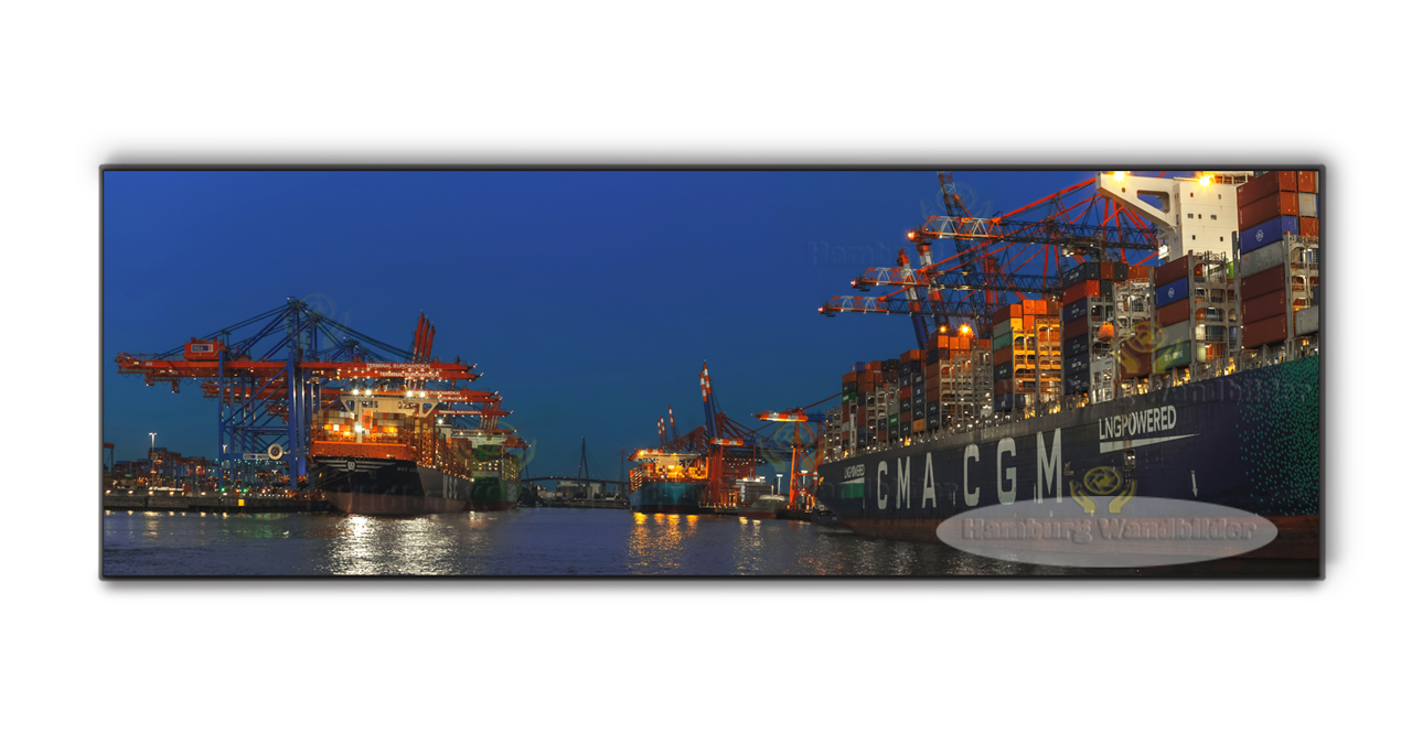 blaue stunde hafen panorama am eurogate mit containerschiffe als hamburg wandbilder