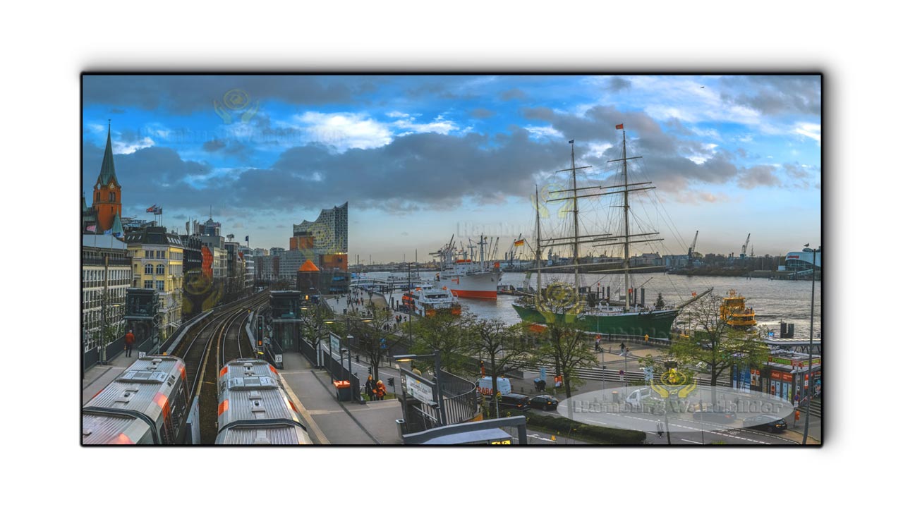 panorama-blick auf den hafen und bahnhof als hamburg wandbilder motiv