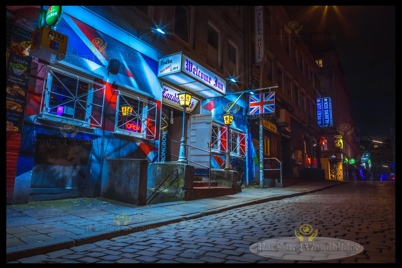 der blau beleuchtete london pub hamburg  wandbilder