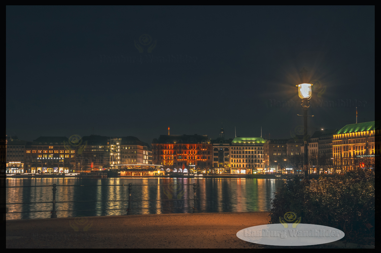 ein blick auf die binnenalster bei nacht hamburg wandbilder