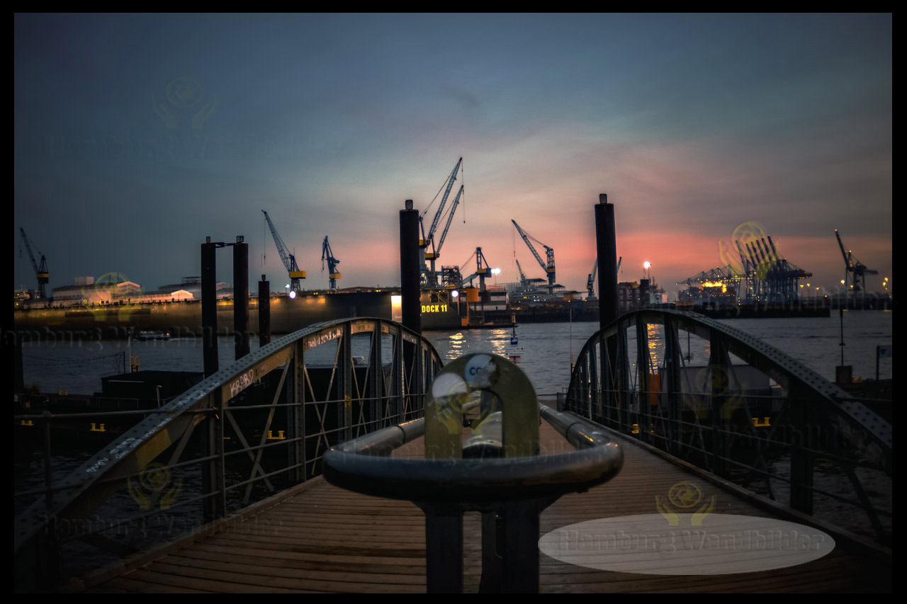 sonnenuntergang am anleger fischmarkt hamburg wandbilder