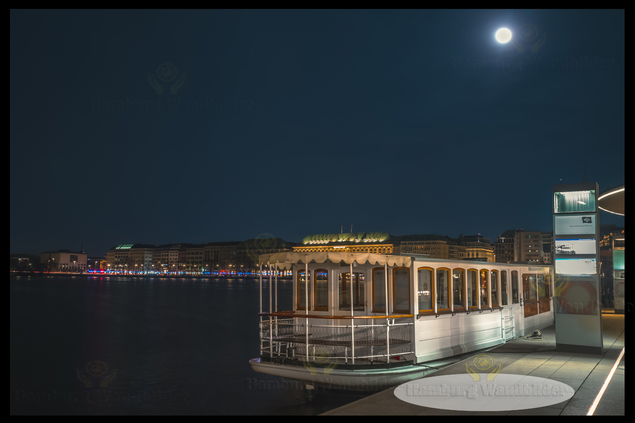 alter alsterdampfer im mondschein hamburg wandbilder