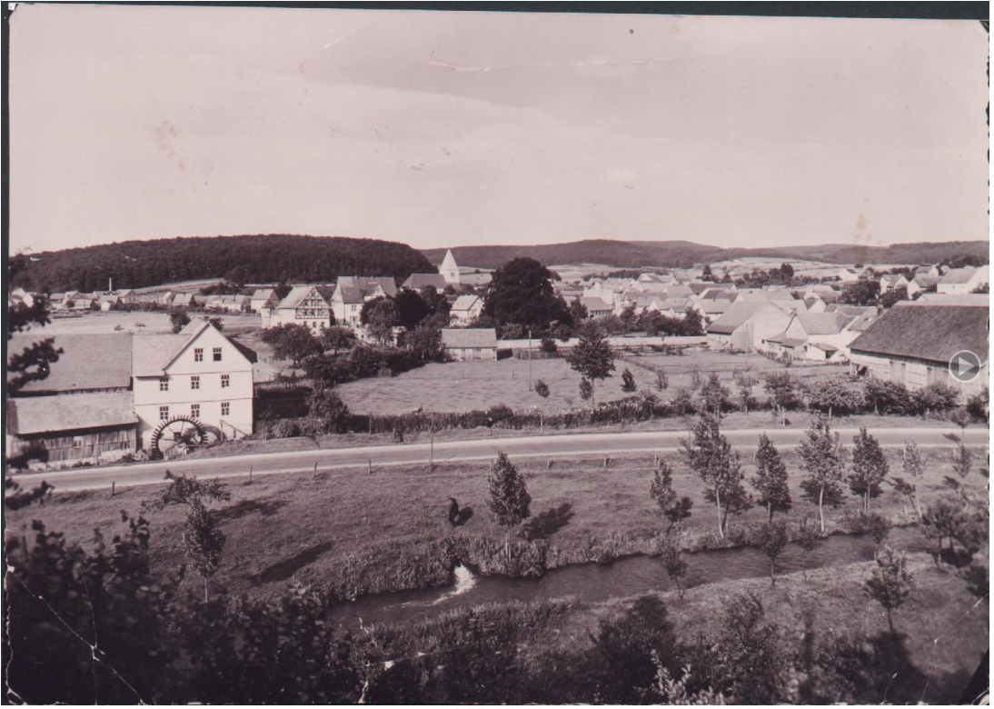 1965, Kappmühle, Schloss, Kirche von Olmet aus