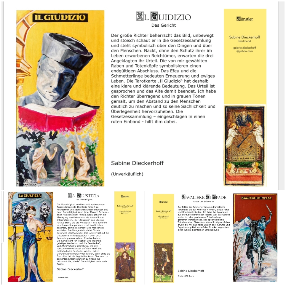Drei Arbeiten zur Neu-Interpretation des Visconti Tarot , 40 × 80 cm