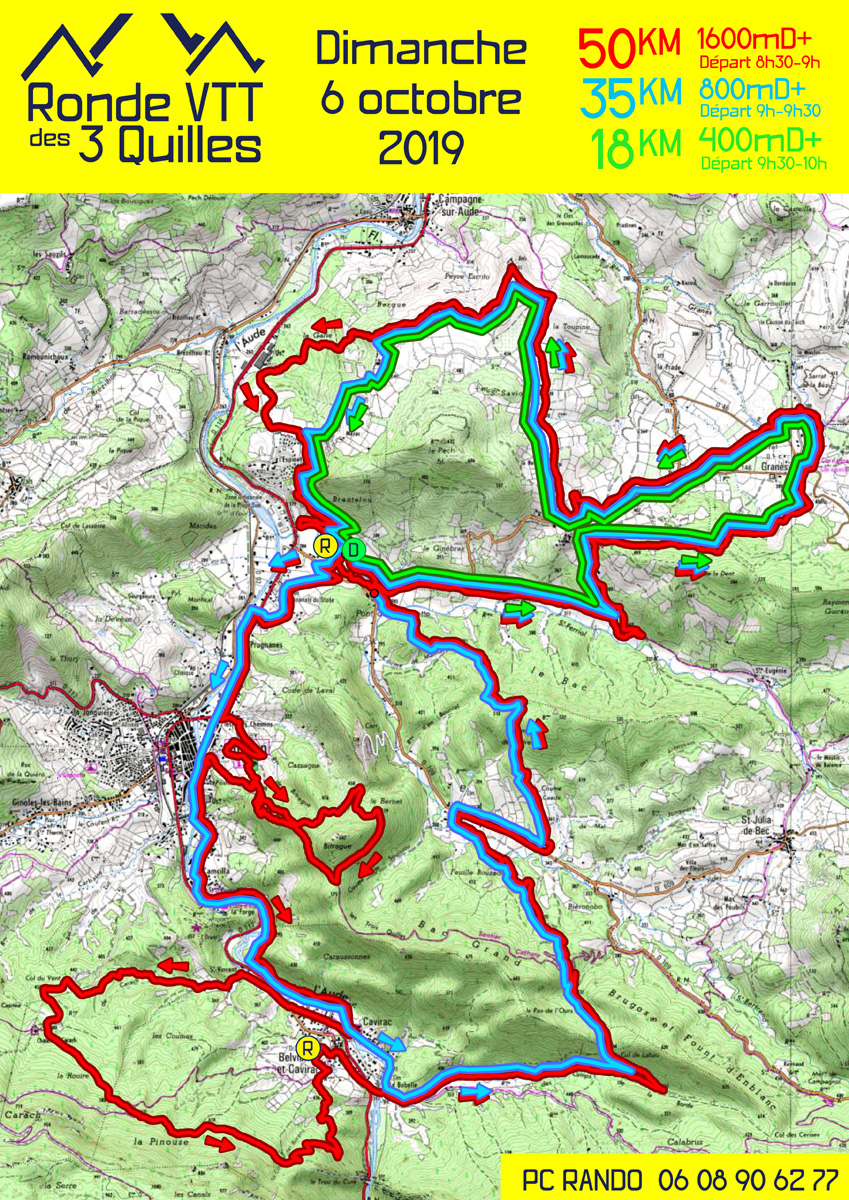 Parcours de la Ronde VTT des 3 Quilles 2019 au départ de Quillan