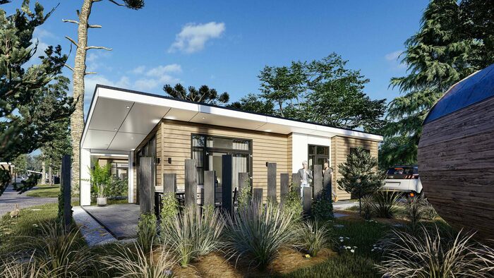 Te koop vakantiehuis voor 4 personen op de Veluwe met eigen grond, inboedel en sauna in Ede