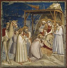 Adorazione dei Magi, Fresko in der Cappella degli Scrovegni (Padua) von Giotto di Bondone mit Darstellung eines Kometen (um 1305)