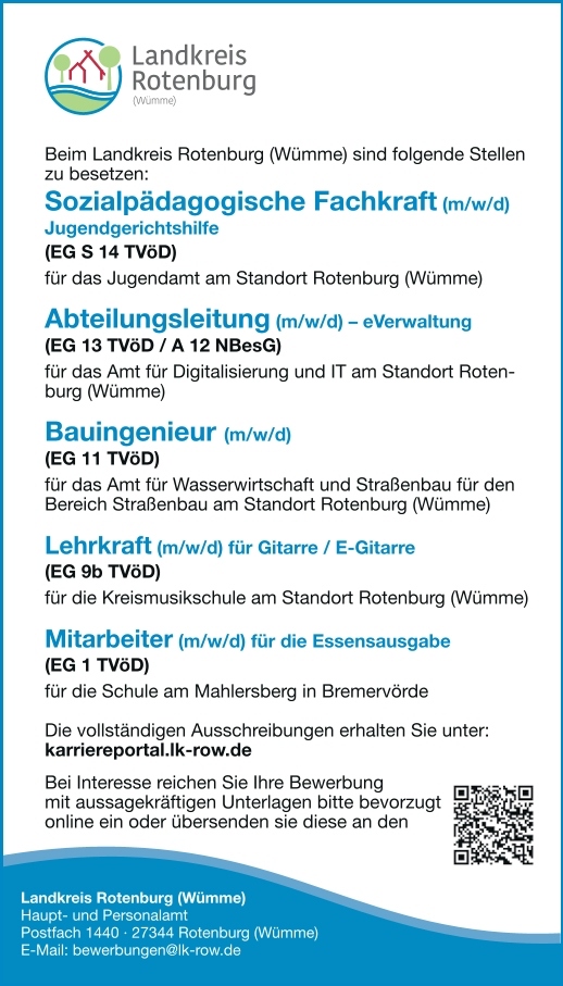 stellenausschreibungen ROW und berufsanerkennungsjahr zeven