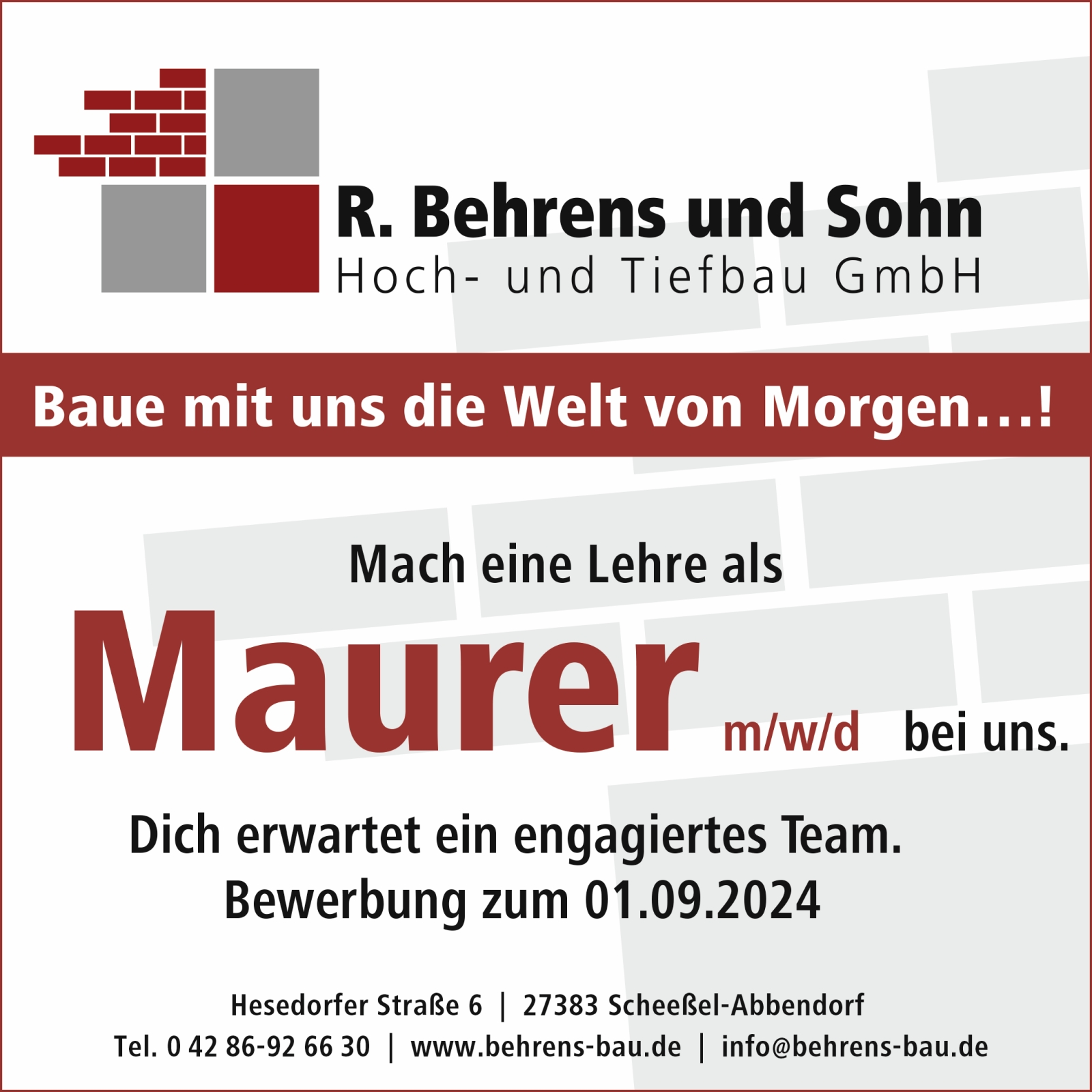 Ausbildung Abbendorf bei Scheessel. Maurer werden. 